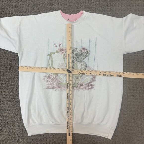 Vintage Pullover Sweatshirt Medium Lightweight Fleece Teddy Bear Kitten Coquette - Picture 3 of 13